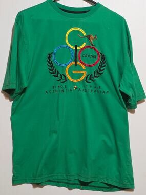 Coogi Mens Authentic Australian Embroidered T Shirt Green Y2K Hip Hop Size XXL